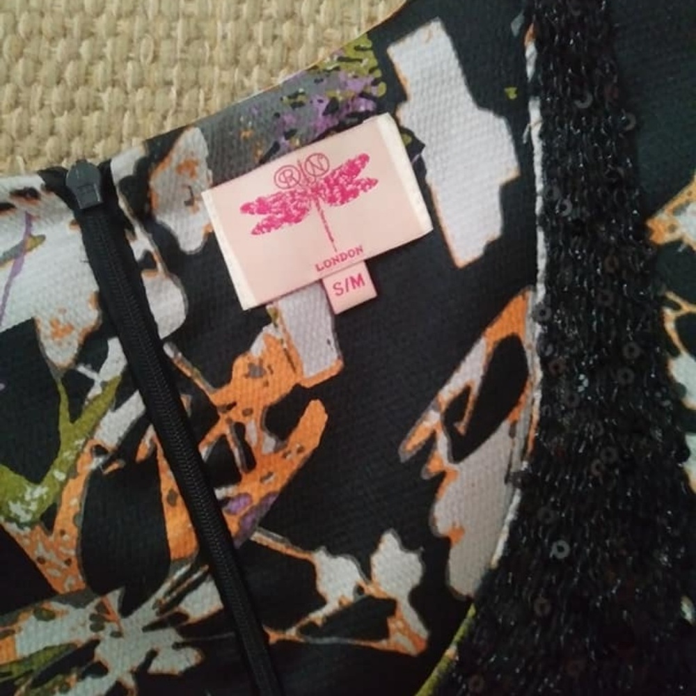 Vintage RN London Beaded Collar Abstract Print Dress - Picture 5 of 6